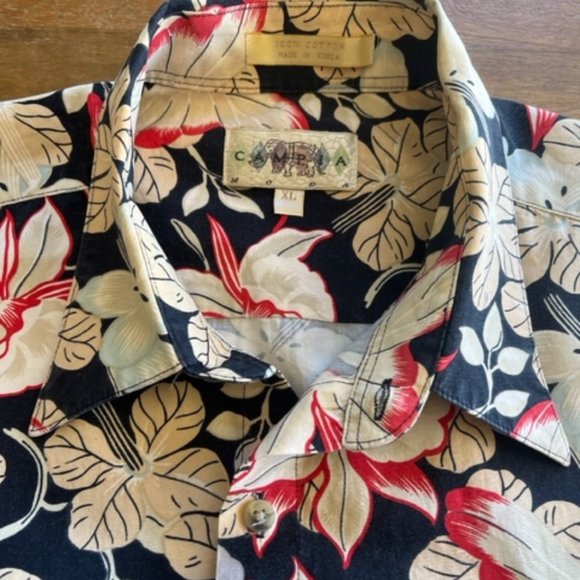 Vintage Campia Moda Mens Hawaiian Floral Shirt S/S Size XLarge Black Tan Cotton - Picture 4 of 7